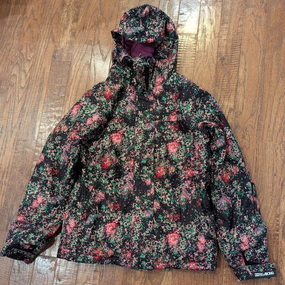 Billabong Winter Snowboard Jacket Black Pixelated Floral Women's Sz S - Picture 1 of 8